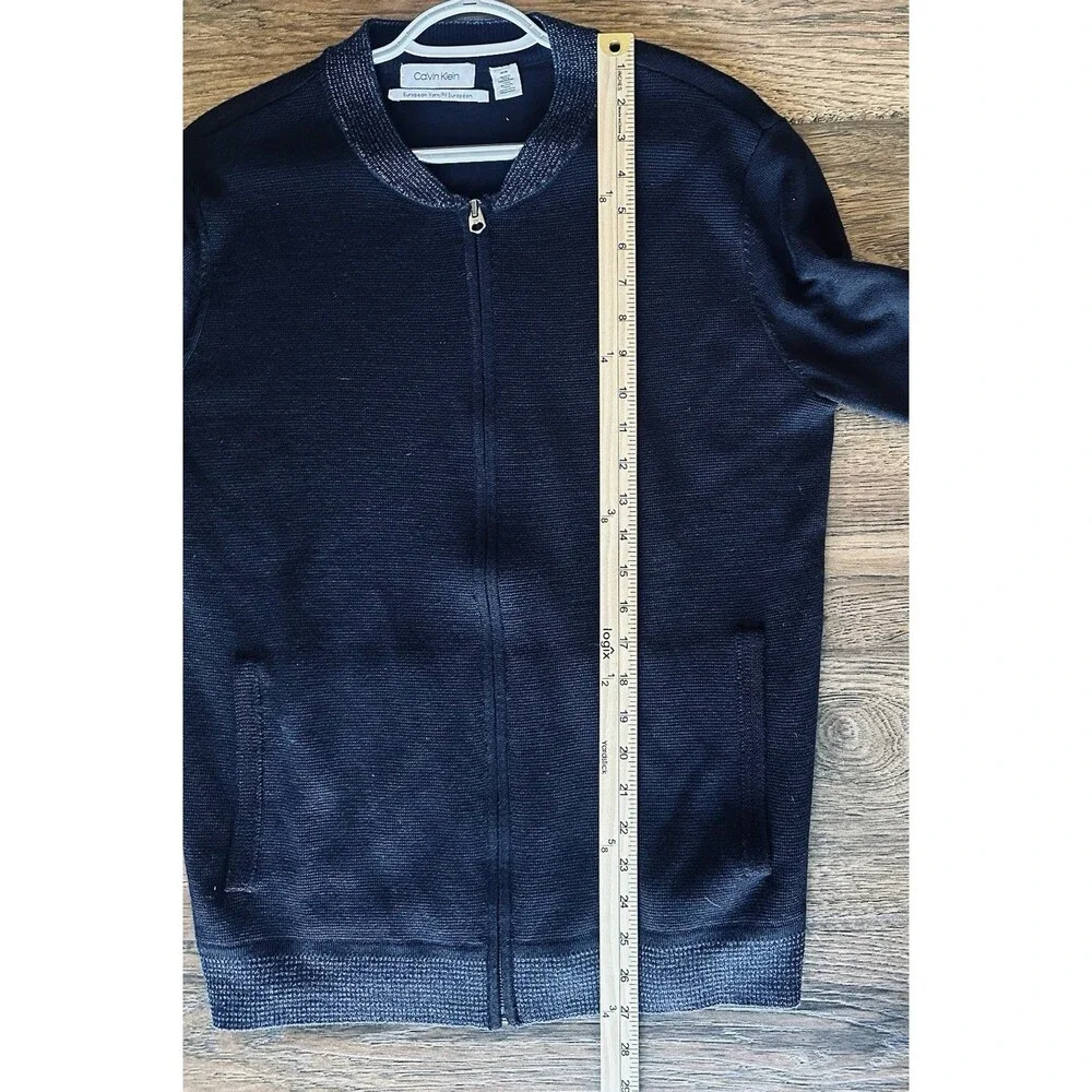 Calvin Klein Men’s Merino Wool Zip Sweater Jacket Navy Blue Size M